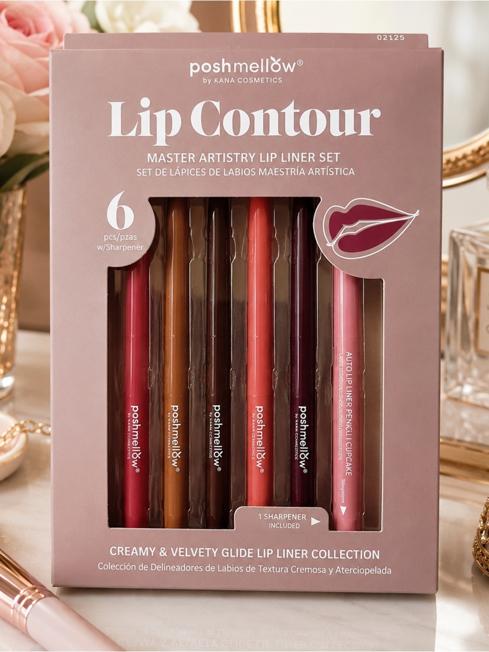 Poshmellow Lip Contour Master Artistry Lip Liner Set — Pink, Red, Brown Shades
